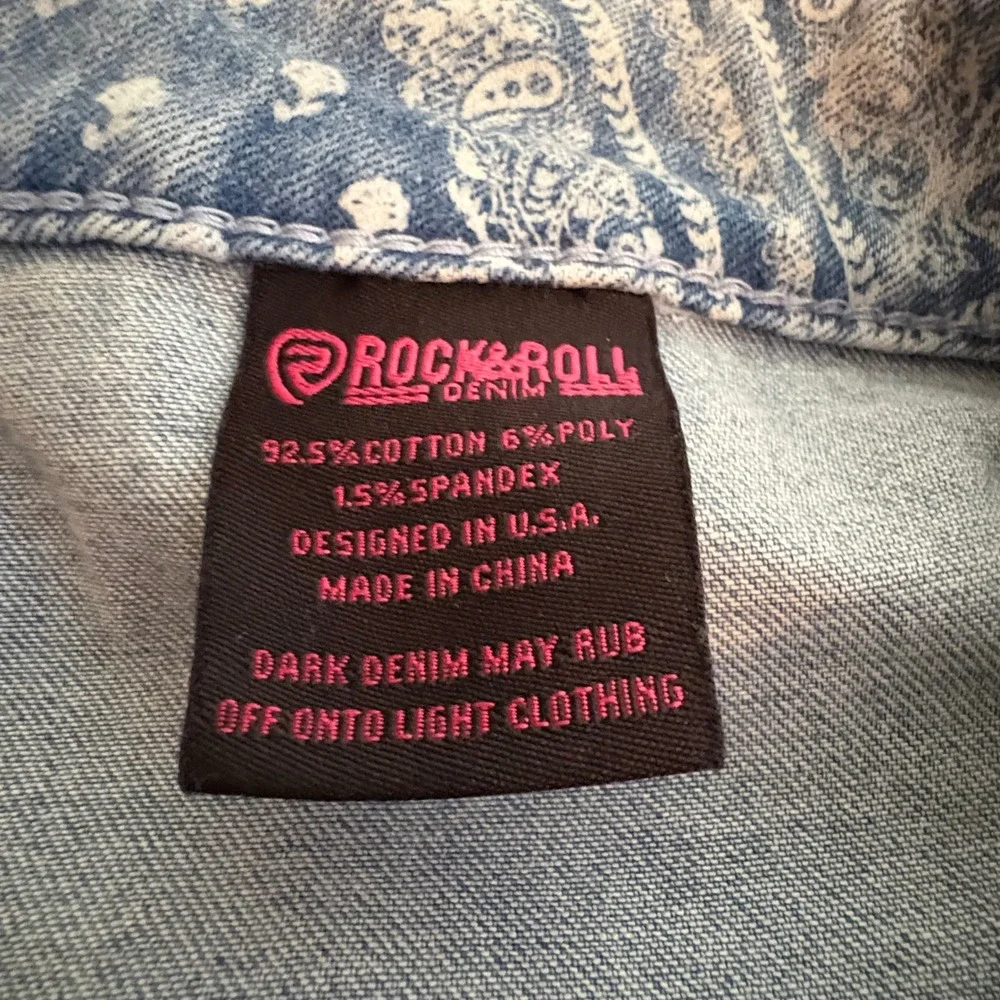 NWT Rock & Roll Denim Bargain Button Bell Bottom Bandana Print Jeans 32x32 Flare - Picture 8 of 9